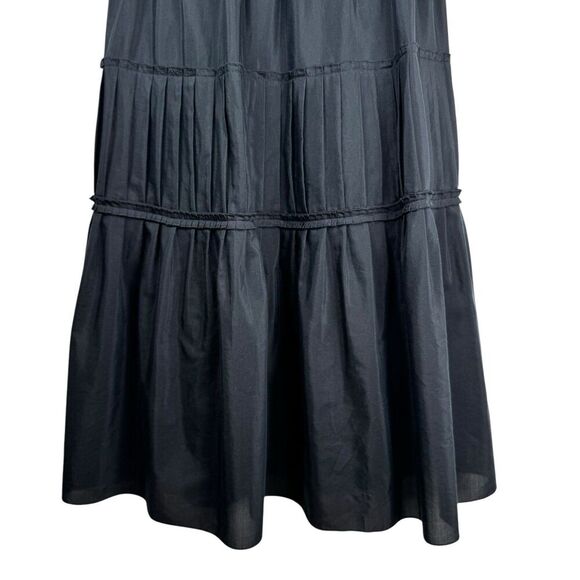 LOFT Women Tiered Midi Dress 4 Black Cotton Silk Pleated Fairy Goth Witch Boho - Picture 7 of 15